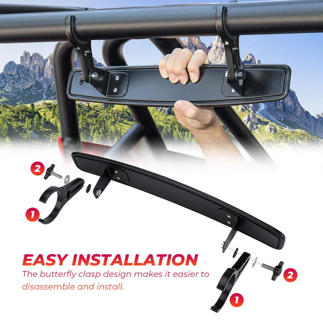 15" UTV Race Convex Center Mirror with 3/4 1.75" or 2" Clamps - Image 6