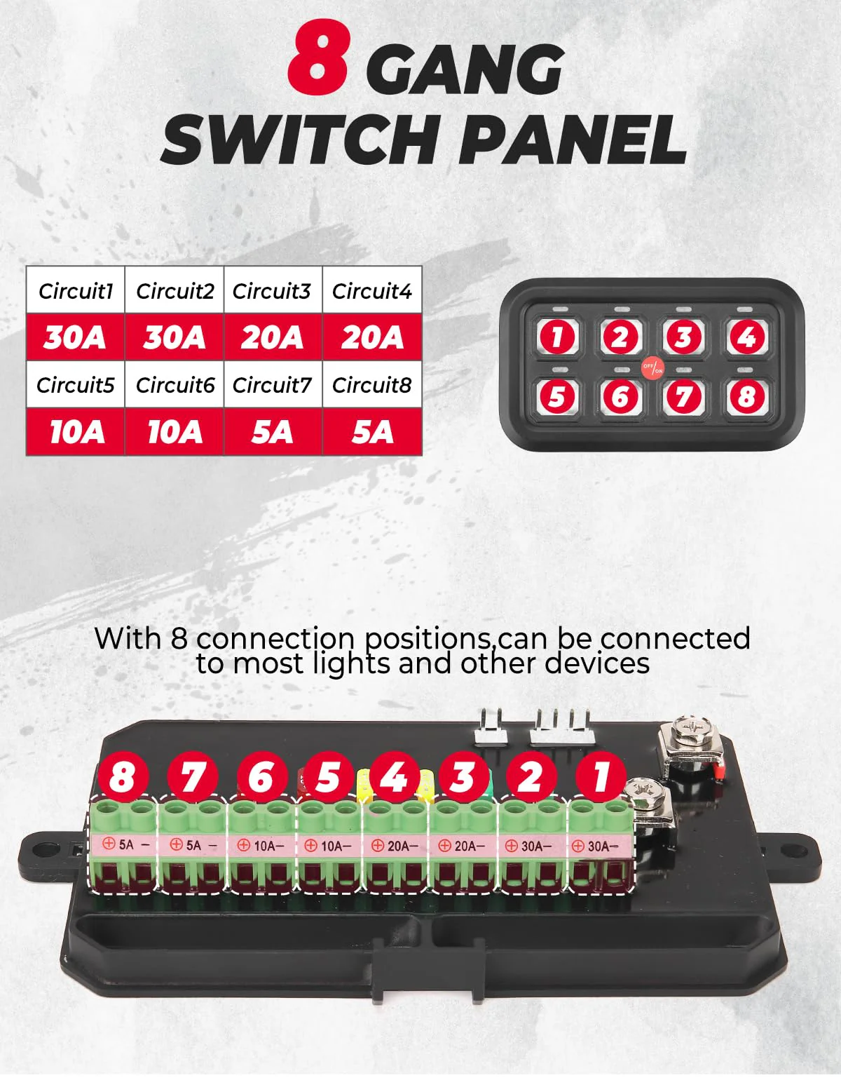12-24V 8 Gang Switch Panel for Cars, UTVs, Trucks, Wrangler & RZR X3 - Image 5