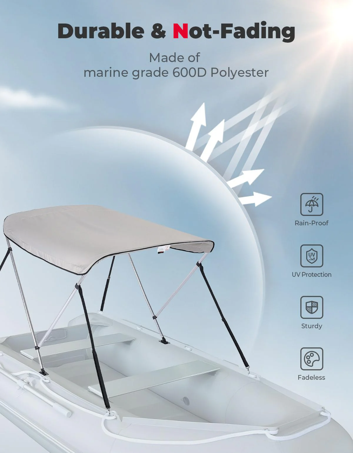 2 Bow Bimini Top Foldable 47''-55'' Width - Image 2