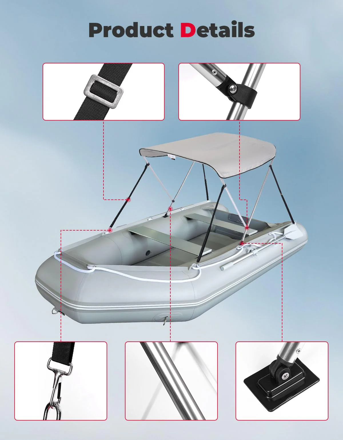 2 Bow Bimini Top Foldable 47''-55'' Width - Image 3