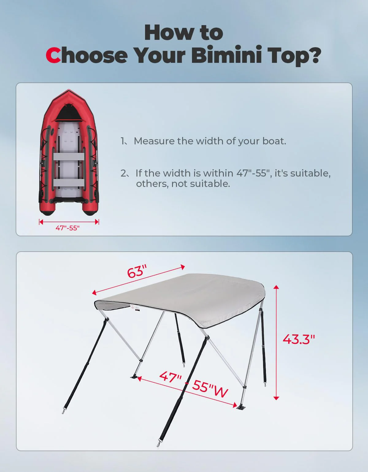 2 Bow Bimini Top Foldable 47''-55'' Width - Image 5