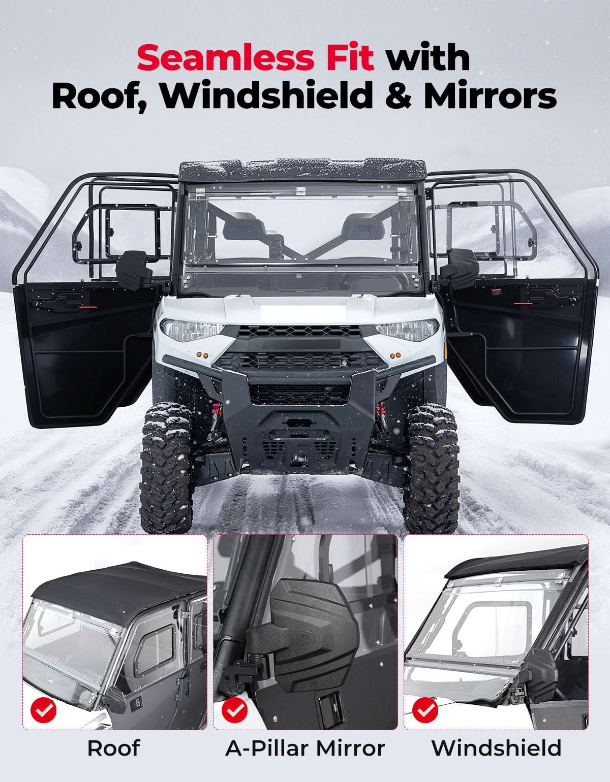 2-in-1 Convertible UTV Doors with Vented Window for Polaris Ranger Crew XP 1000 (2019-2026) - Image 3