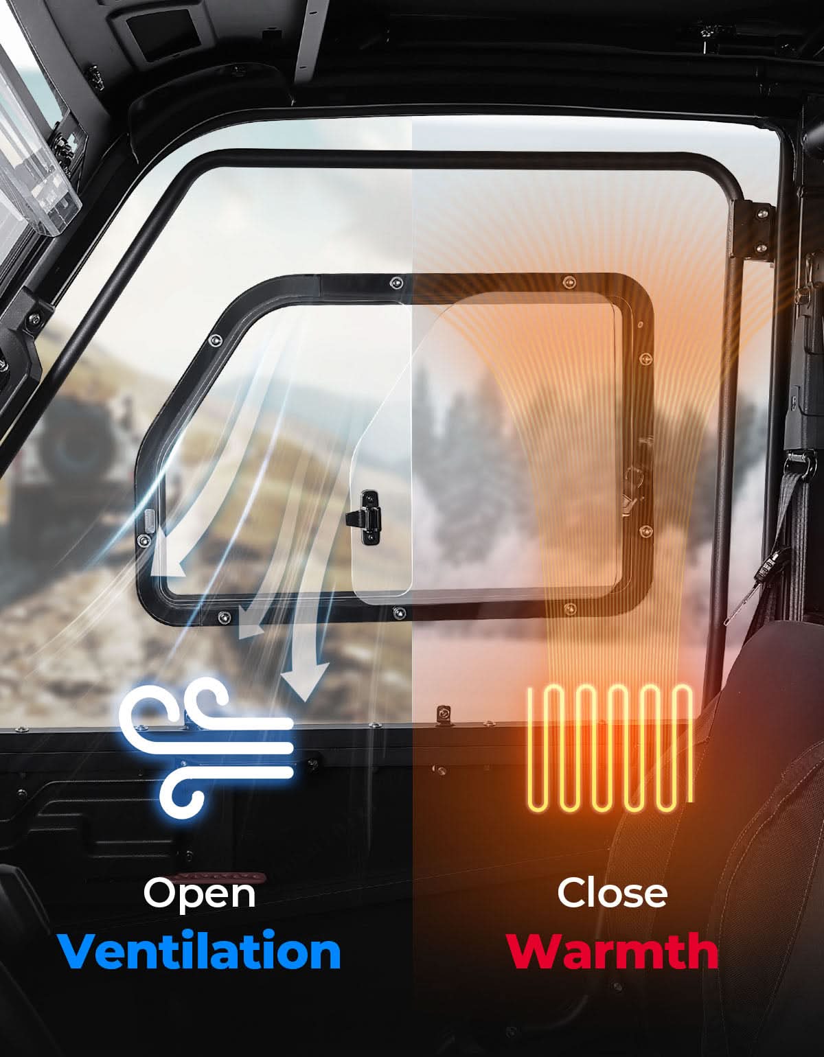 2-in-1 Convertible UTV Doors with Vented Window for Polaris Ranger Crew XP 1000 (2019-2026) - Image 4
