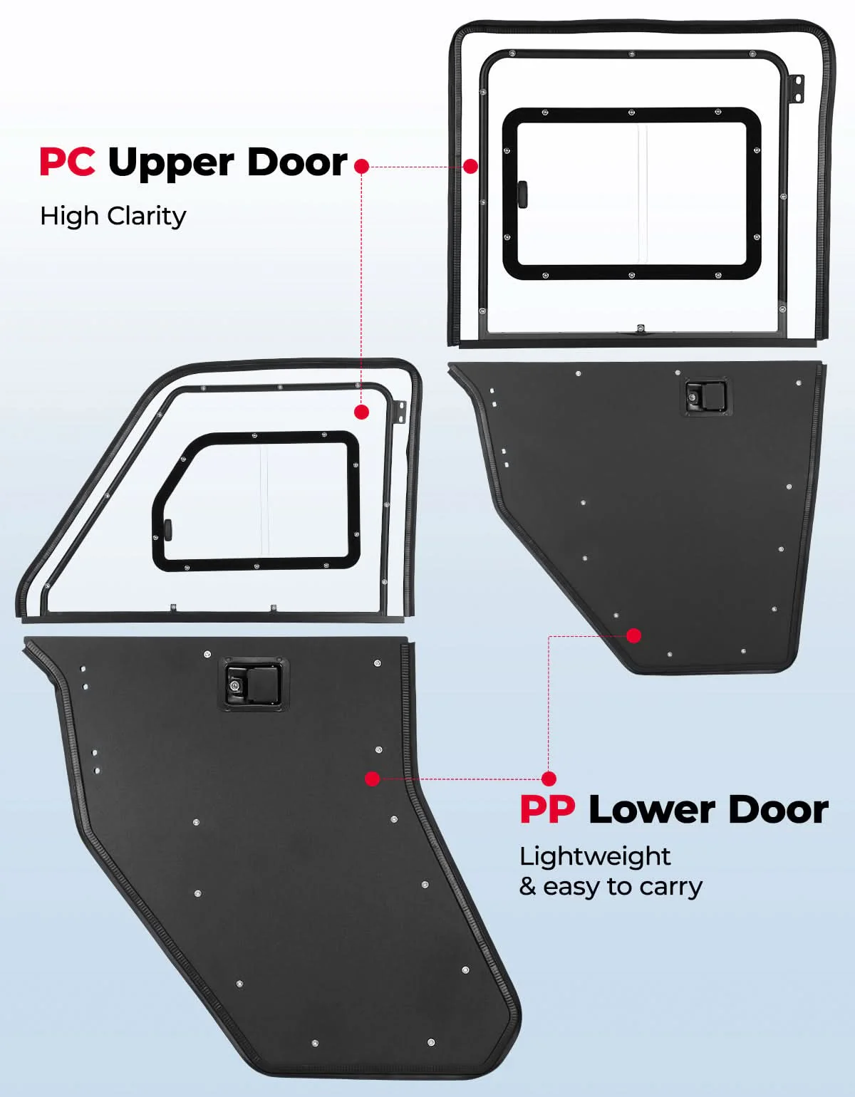 2-in-1 Convertible UTV Doors with Vented Window for Polaris Ranger Crew XP 1000 (2019-2026) - Image 7