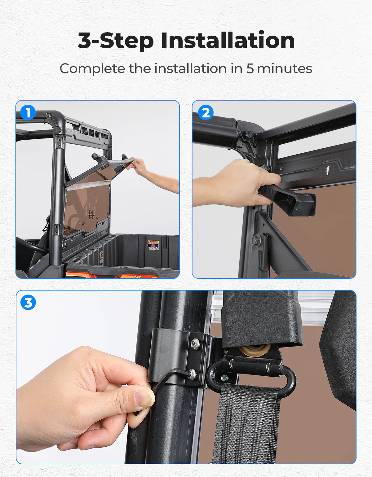 2-IN-1 Foldable Vented Rear Window for Polaris Ranger XP 1000/Crew 2017-2026 - Image 8