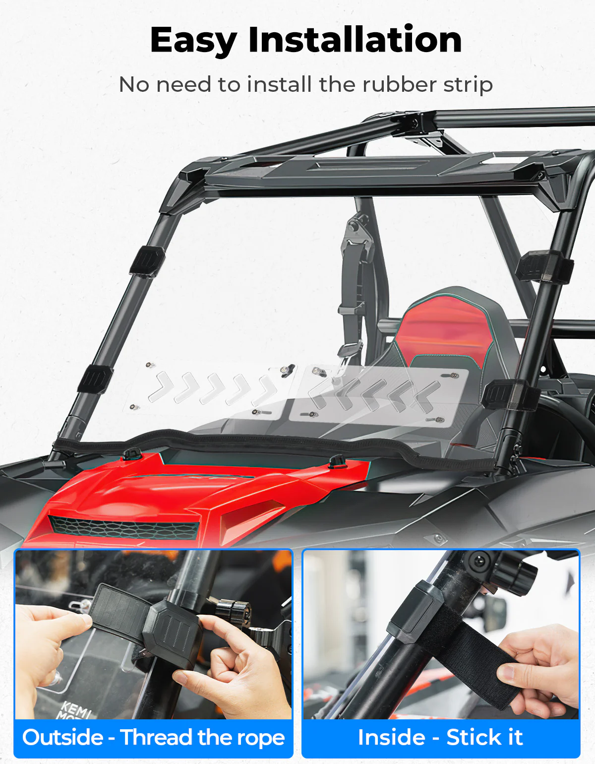 Front Windshield Vented Pre-Installed Rubber Strip for Polaris RZR XP 1000 / RZR 900 - Image 6