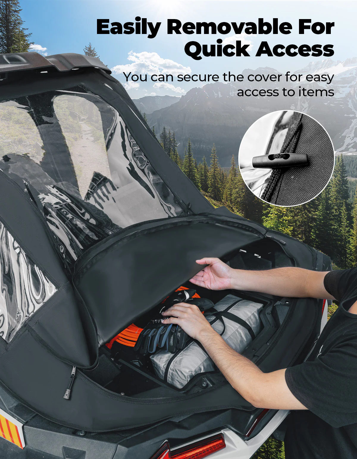 2 in 1 UTV Rear Soft Windshield with Cargo Bed Cover for Polaris RZR XP 1000/4 2014-2023 - Image 3