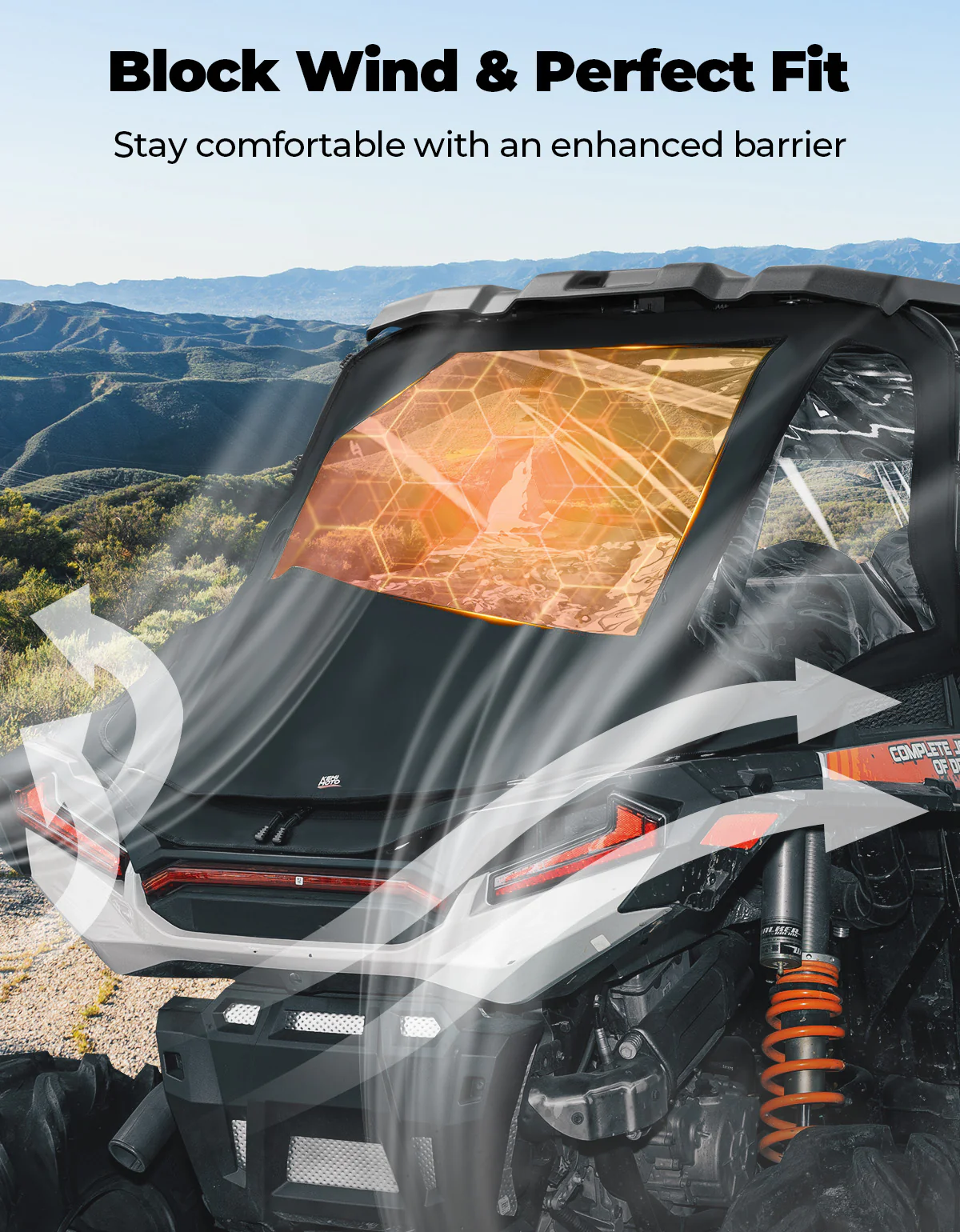 2 in 1 UTV Rear Soft Windshield with Cargo Bed Cover for Polaris RZR XP 1000/4 2014-2023 - Image 4