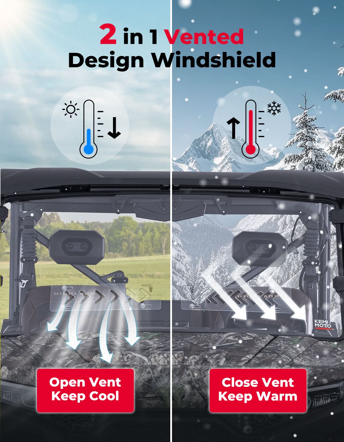 2-in-1 Vented Front Windshield for CFMOTO UFORCE U10 Pro|XL - Image 3
