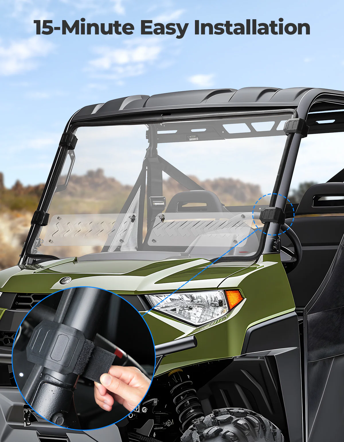 2-in-1 Vented Front Windshield for Polaris Ranger Midsize 570 500 2015-2022 - Image 6