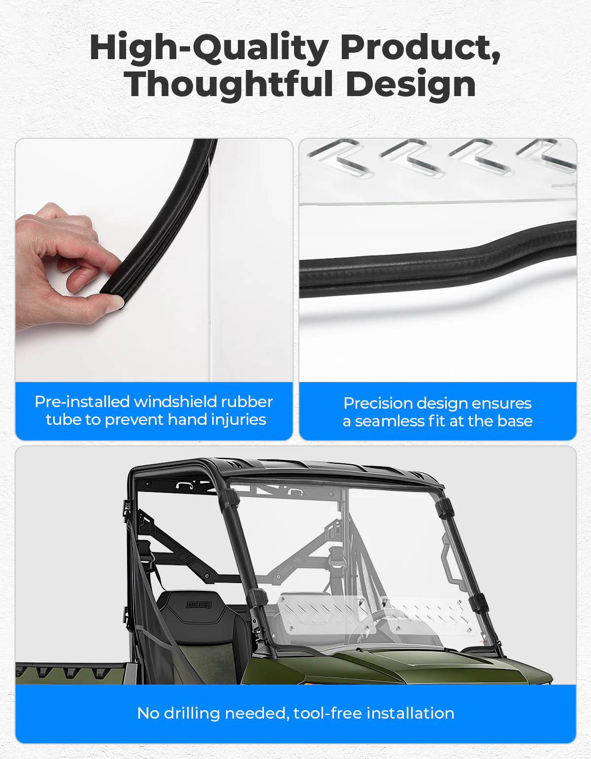 2-in-1 Vented Front Windshield for Polaris Ranger Midsize 570 500 2015-2022 - Image 7
