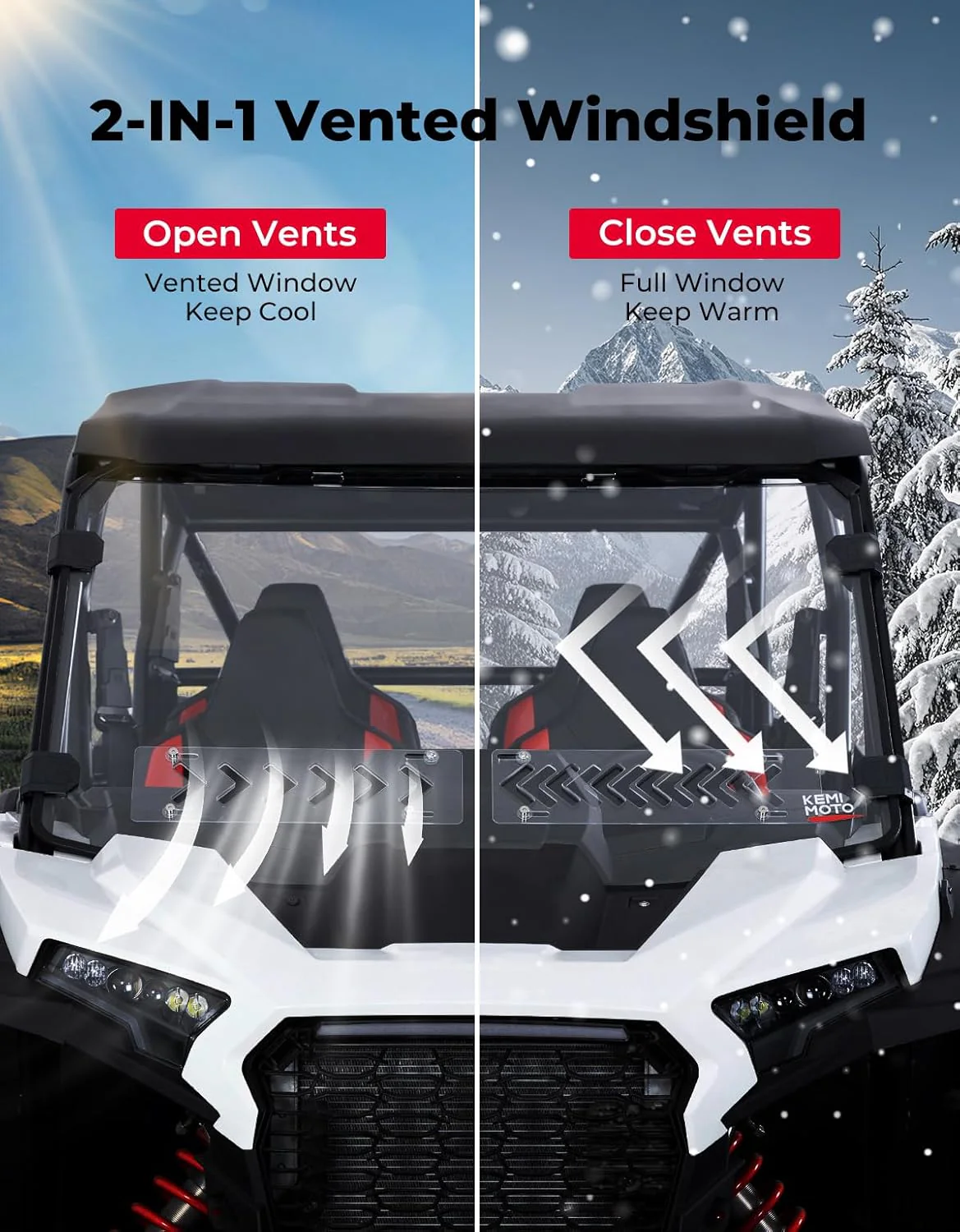 2-IN-1 Vented Windshield Pre-Installed Rubber Strip for 2024-2026 Polaris RZR XP 1000 / RZR XP 4 1000 - Image 2
