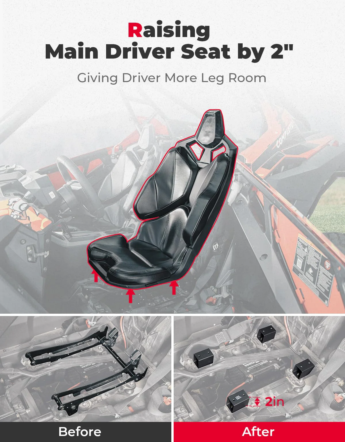 2" Main Driver Seat Risers for RZR PRO XP 2020-2023 (4PCS) - Image 2