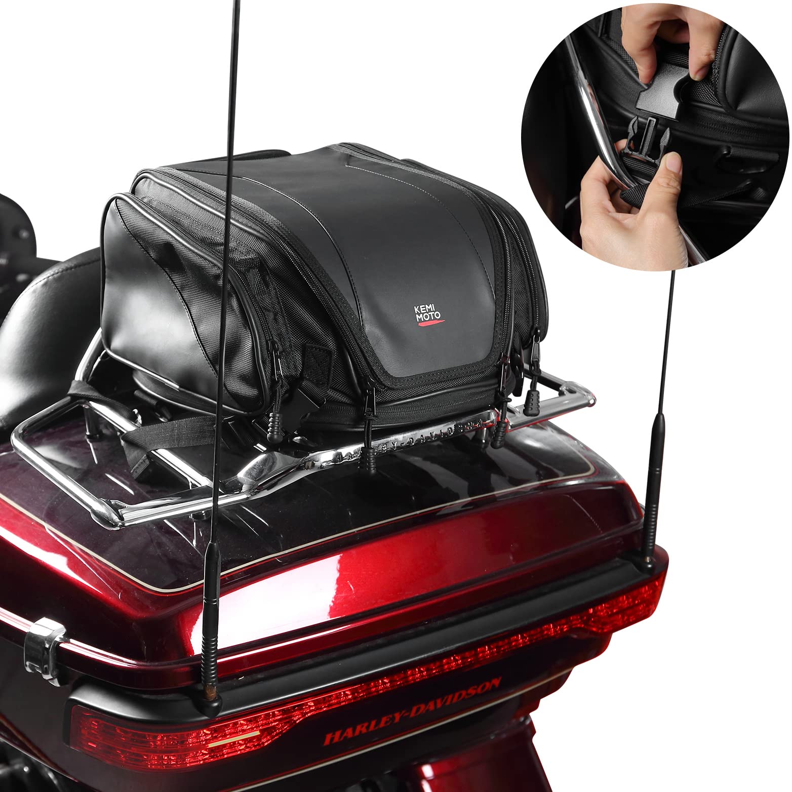 Motorcycle Tail Bag Expandable Sissy bar Bag 22L for Sportster Softail Dyna Touring - Image 2