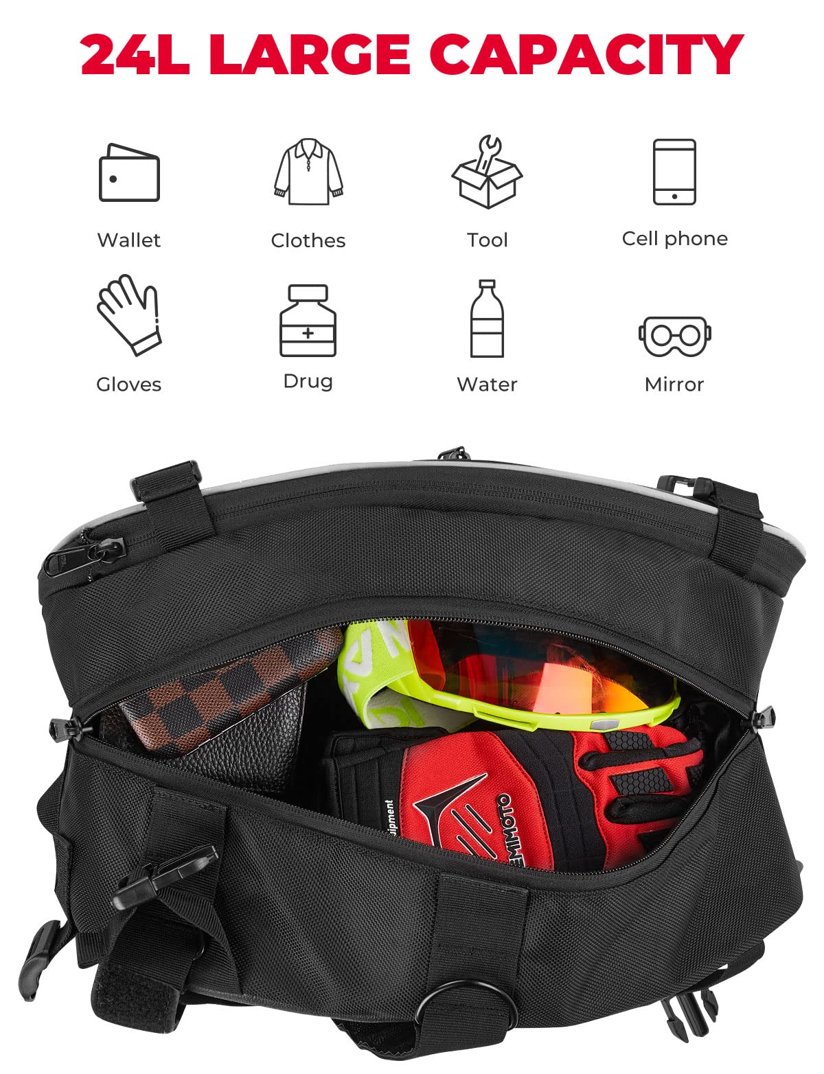 24L Large Capacity Storage Saddlebags with Rain Covers - Image 2