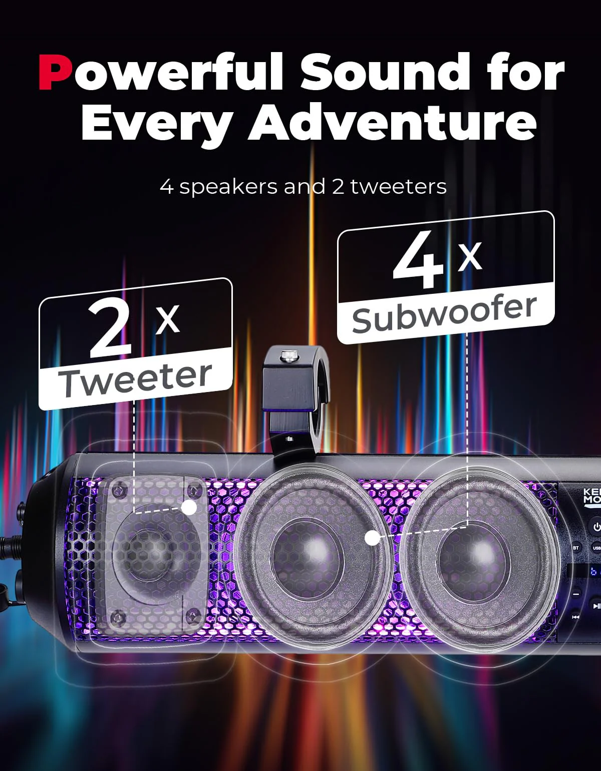 28 Inch RGB Bluetooth Soundbar for Boats - Image 3