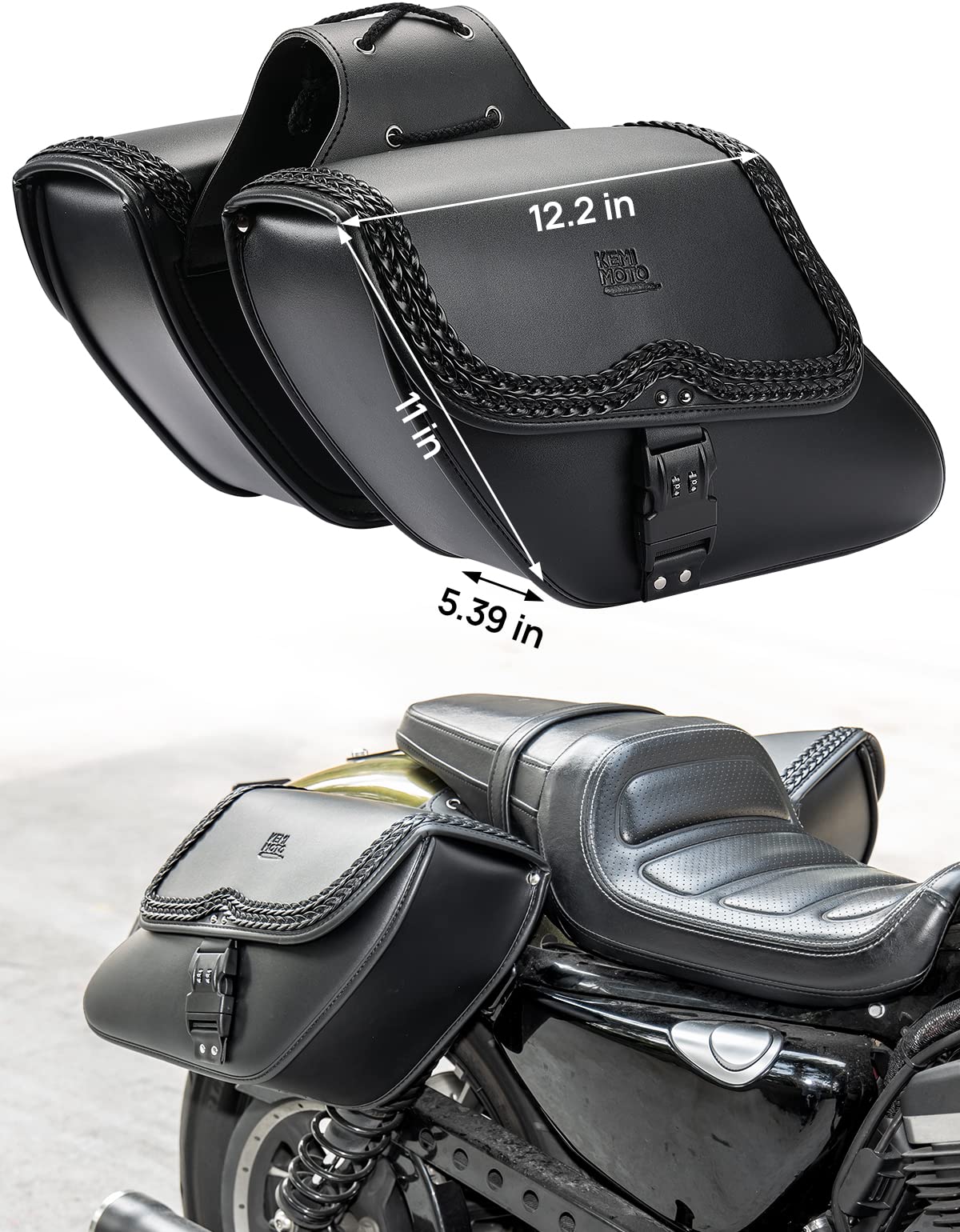28L Synthetic Leather Saddlebags with Lock for Sportster 883 Softail Dyna - Image 7