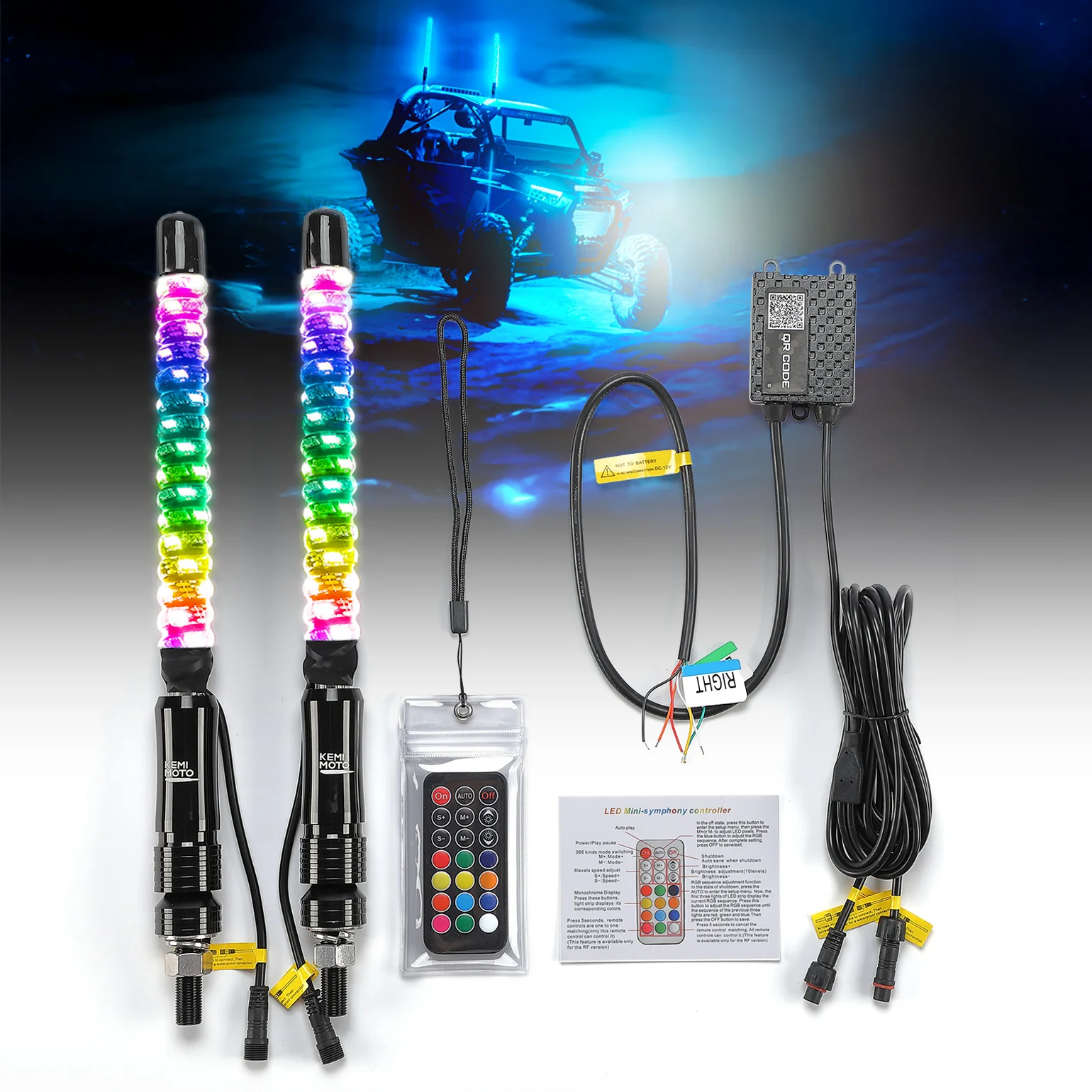 1FT/2FT 2PCS Spiral Whip Light Bluetooth Control - Image 9