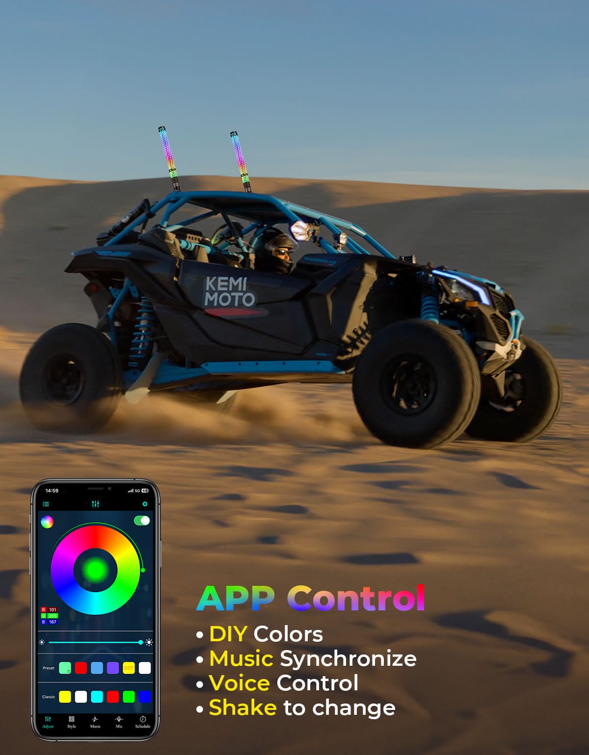 2PC 2FT Fat Whip Lights w/Turn Signal Function for UTV ATV Boat - Image 4