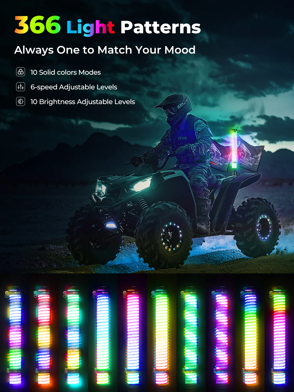 2PCS 2FT COB Fat Whip Lights w/Turning Signal Function for UTV ATV Buggy Boat - Image 3