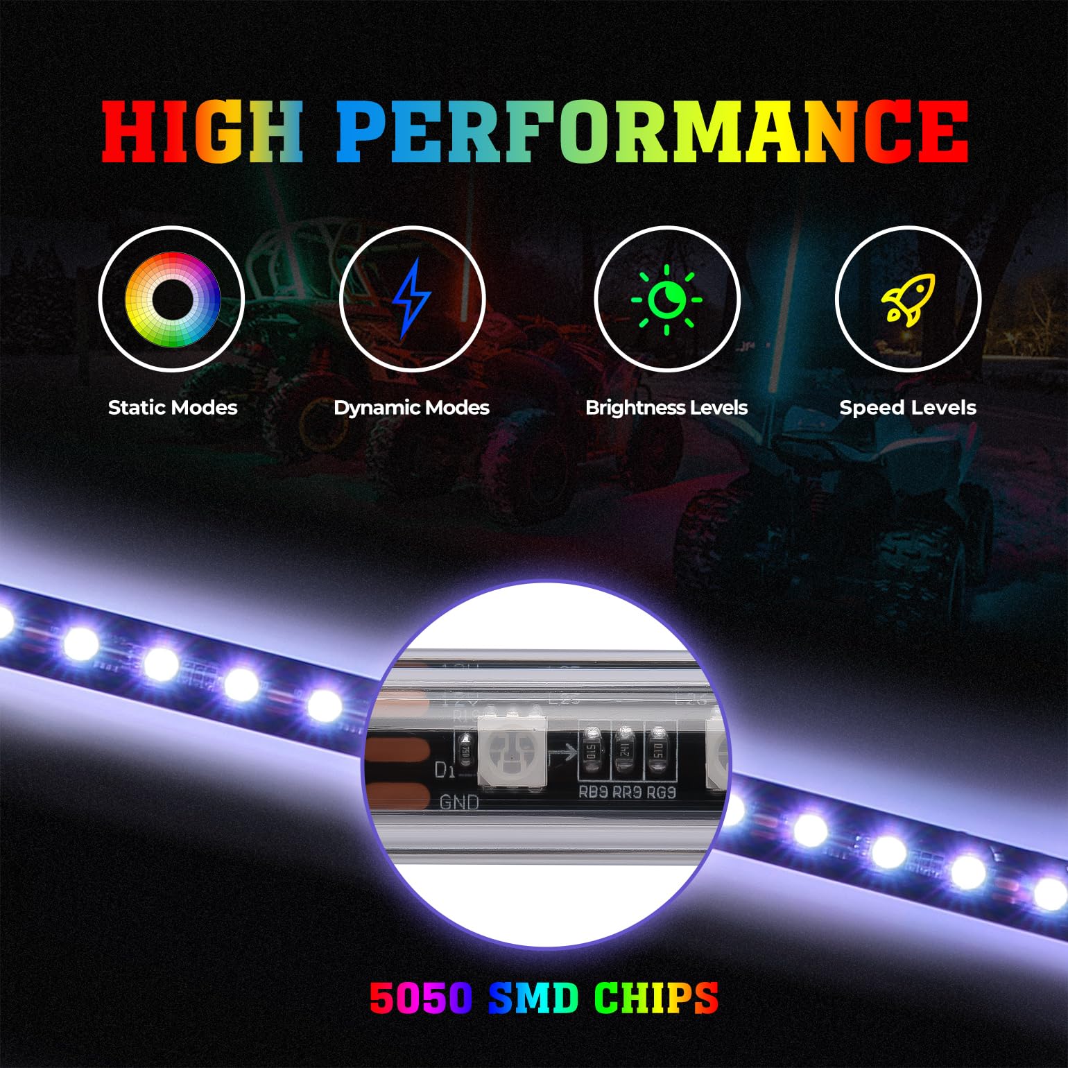 3FT Black Limited LED Whip Light with RF Remote Control 2pcs - Image 6