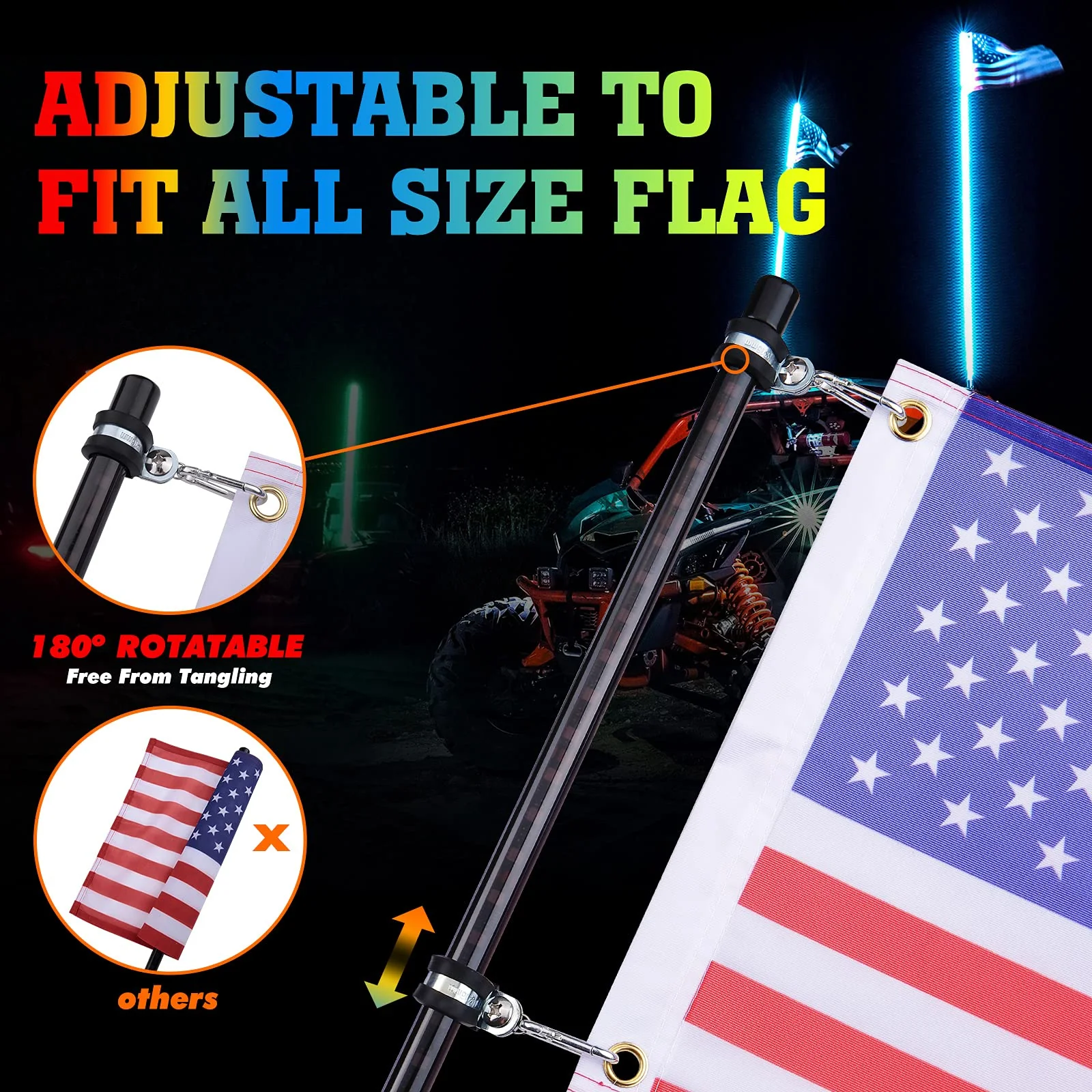 3FT Black Limited LED Whip Light with RF Remote Control 2pcs - Image 8