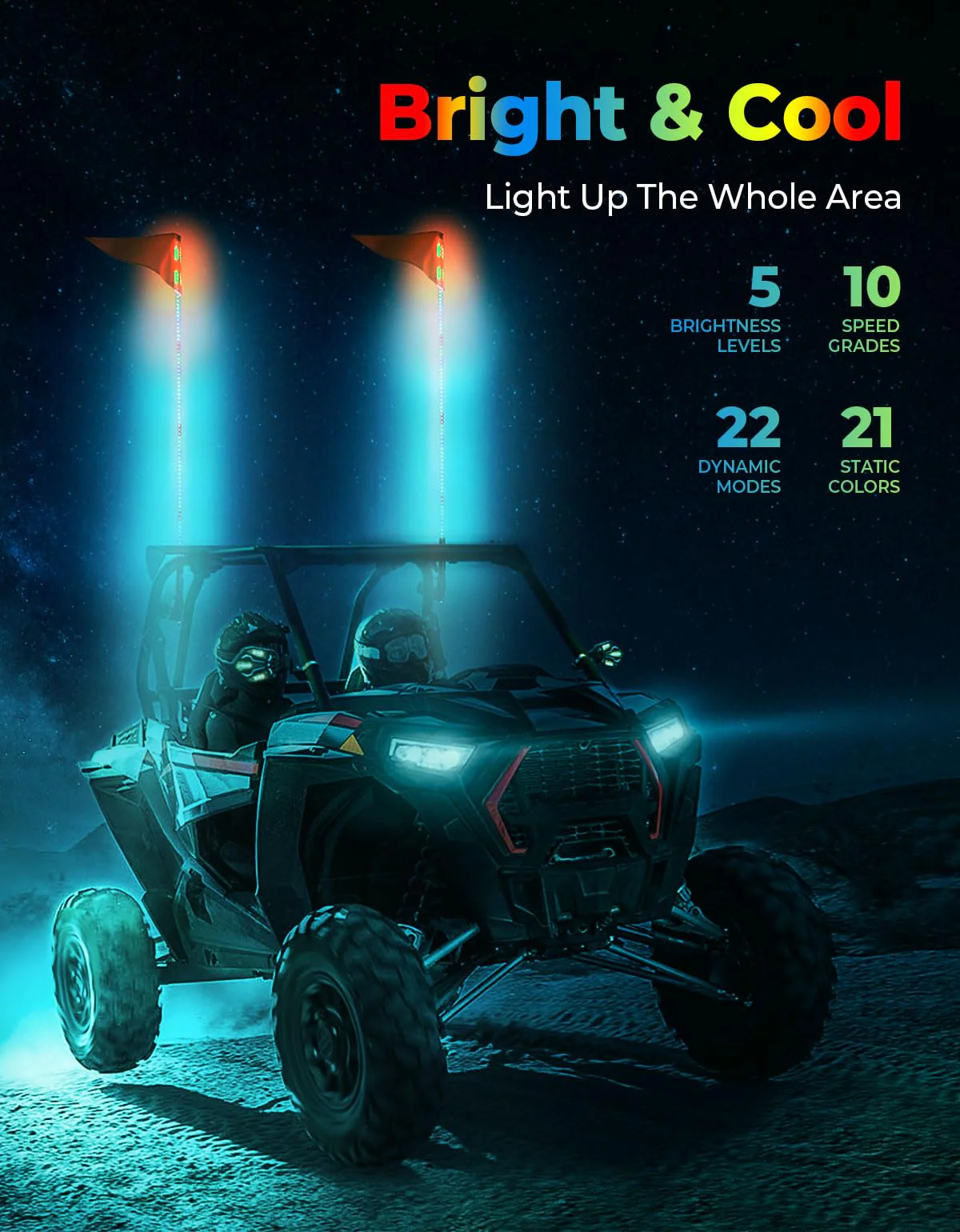 2PCS 5FT UTV Whip Lights with Spring Bases - Image 2