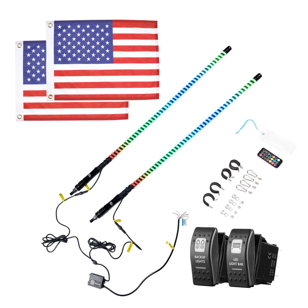 2PCS 3FT COB Whip Lights w/ App & Remote Control for UTV ATV Boats - Image 11