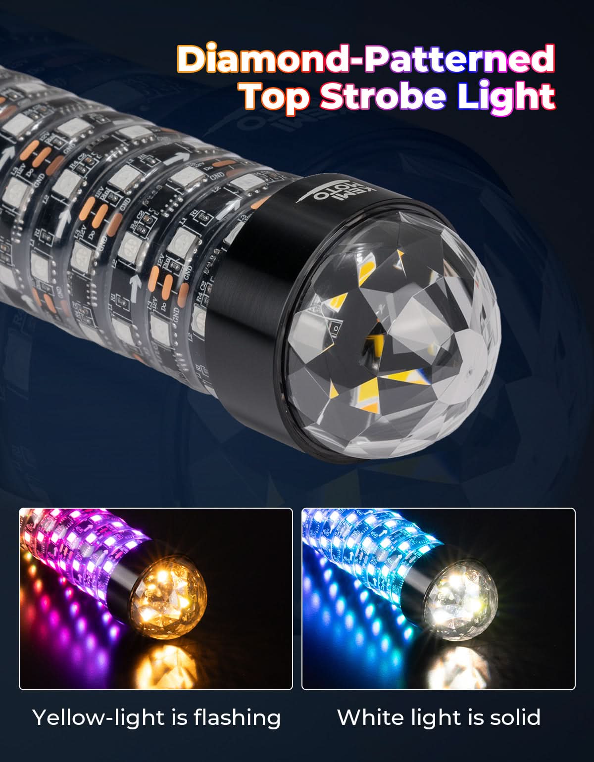 2PCS 2FT LED Whip Lights RGB Spiral Chasing for UTV ATV Can-Am Polaris - Image 4