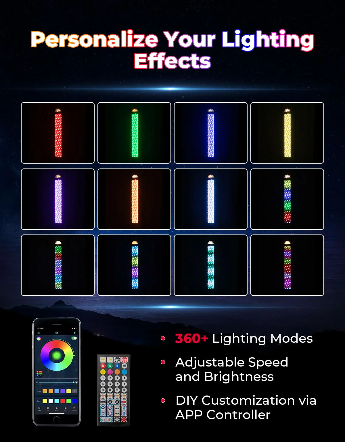 2PCS 2FT LED Whip Lights RGB Spiral Chasing for UTV ATV Can-Am Polaris - Image 5