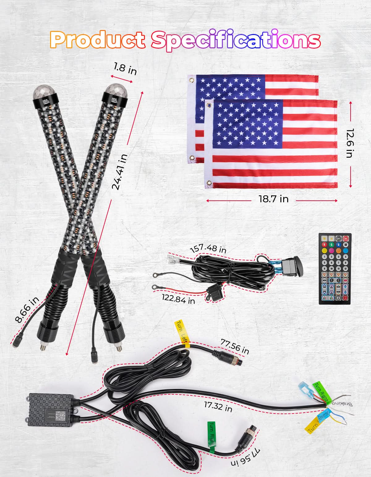2PCS 2FT LED Whip Lights RGB Spiral Chasing for UTV ATV Can-Am Polaris - Image 8
