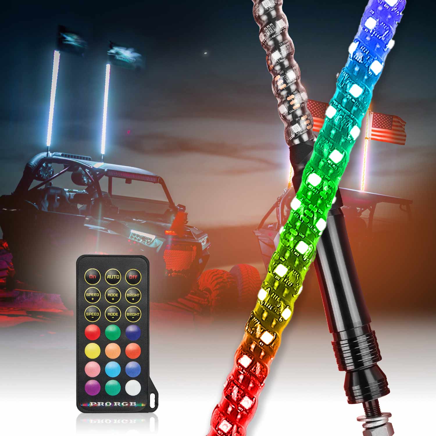 Spiral Whip Light Set, 2PCS Whip Light & Flag mount & 12V Switch On-off - Image 2