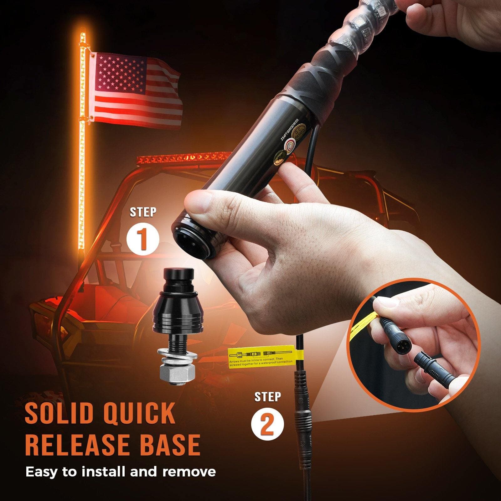 Spiral Whip Light Set, 2PCS Whip Light & Flag mount & 12V Switch On-off - Image 7