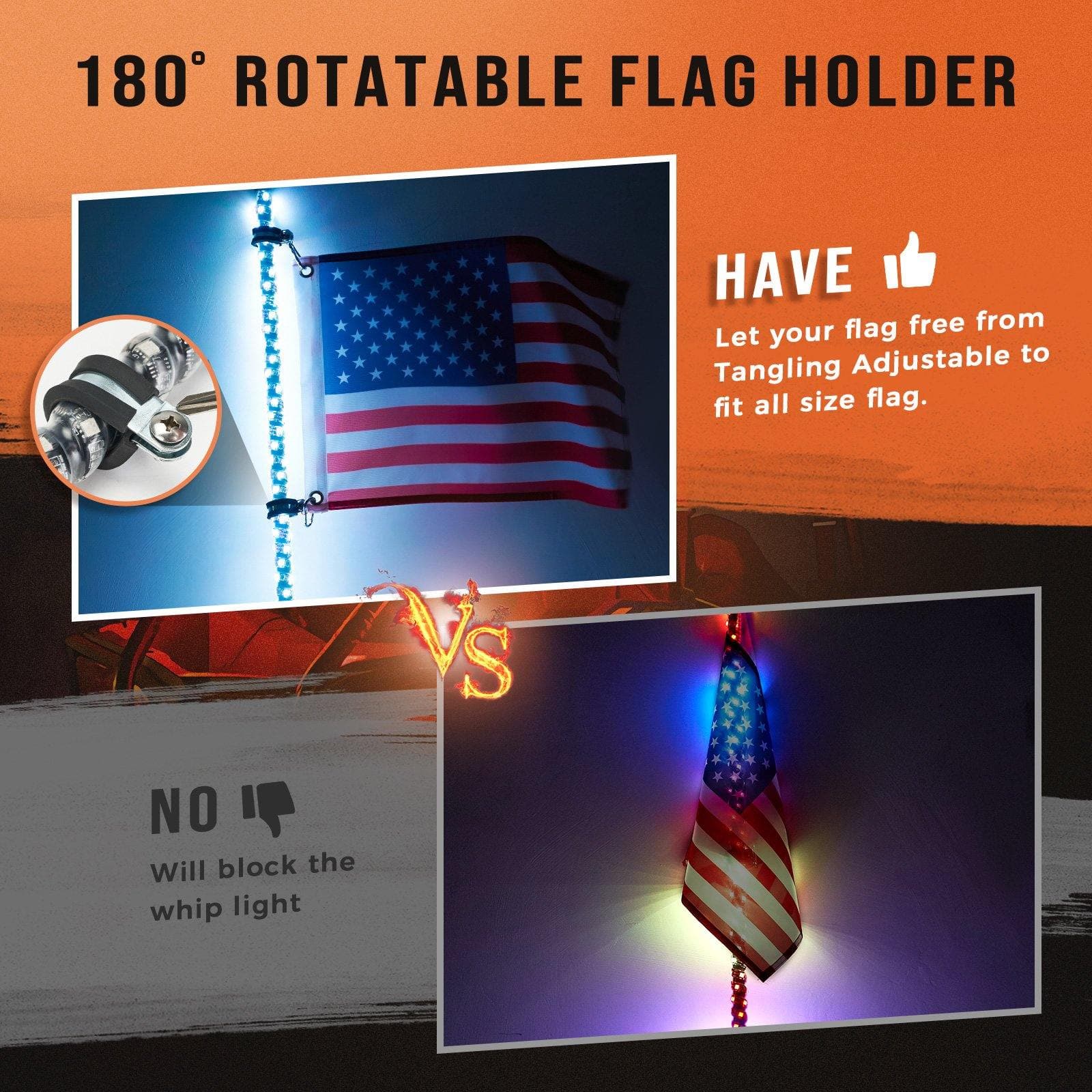 Spiral Whip Light Set, 2PCS Whip Light & Flag mount & 12V Switch On-off - Image 8