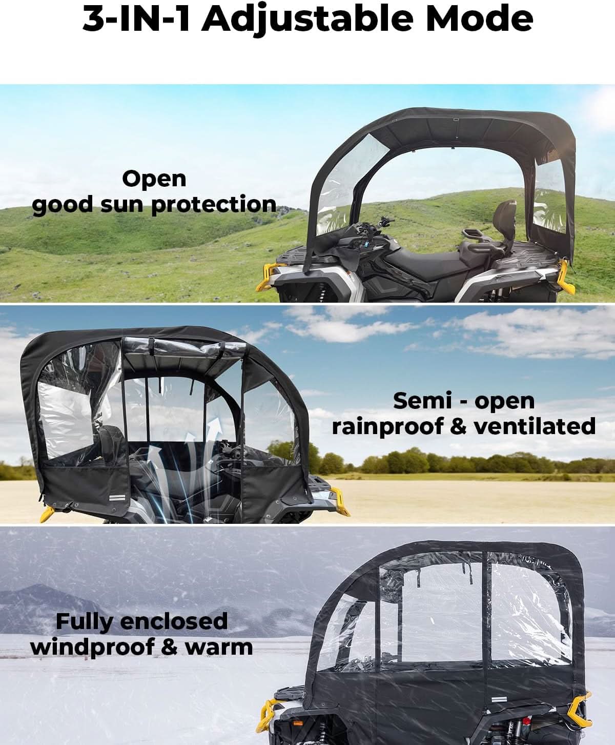 3-in-1 Extra Large ATV Cab Enclosure for Polaris, Can-Am, Kawasaki, Arctic Cat, CFMOTO - Image 2