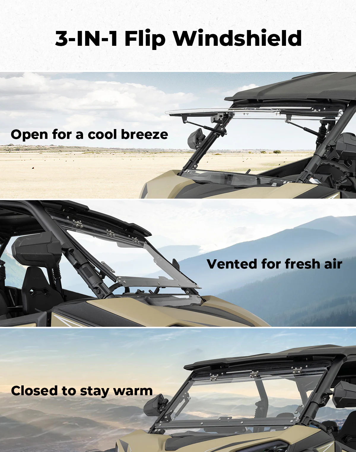 3-in-1 Flip Windshield for 2023+ CFMOTO ZForce 950 Sport | 800 Trail - Image 2