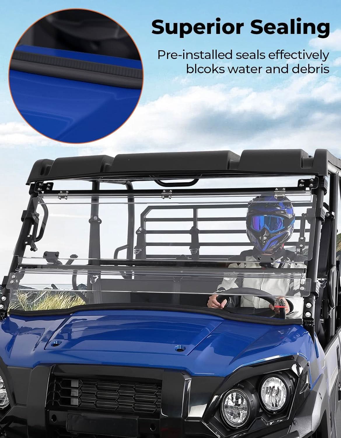 3-in-1 Flip Windshield For Kawasaki Mule Pro FXT - Image 6