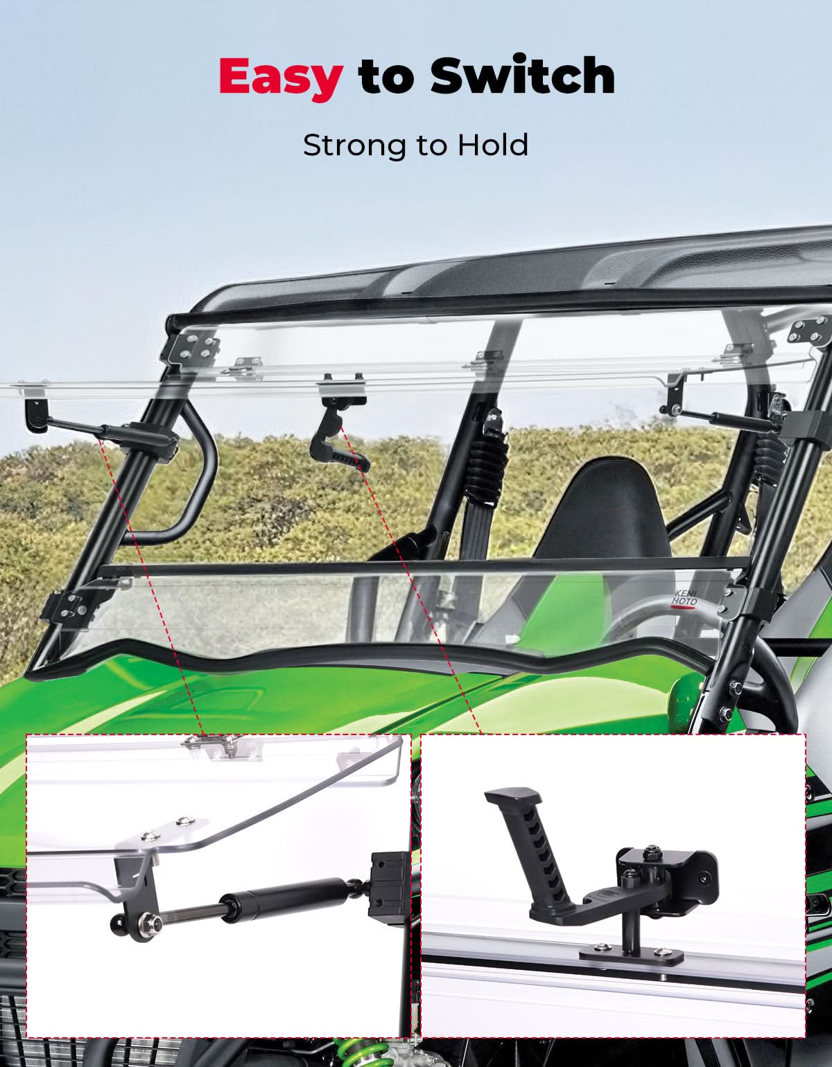 3-in-1 Flip Windshield For Kawasaki Teryx - Image 3