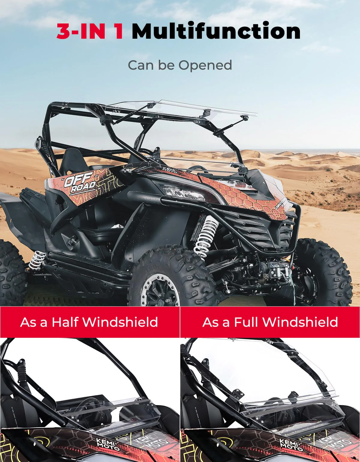 3-in-1 Folding Half Flip Windshield for CFMOTO ZForce 950 - Image 6