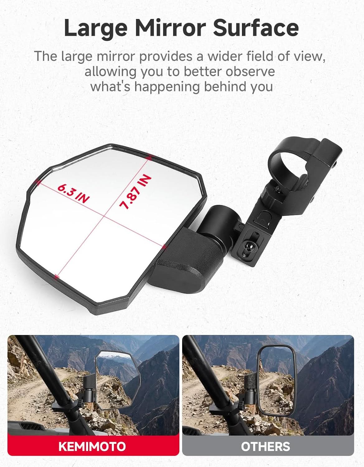 3 in 1 Large Side Mirrors Fit in 1.65-2" Roll-Bar For RZR|X3|Pioneer|Uforce - Image 4