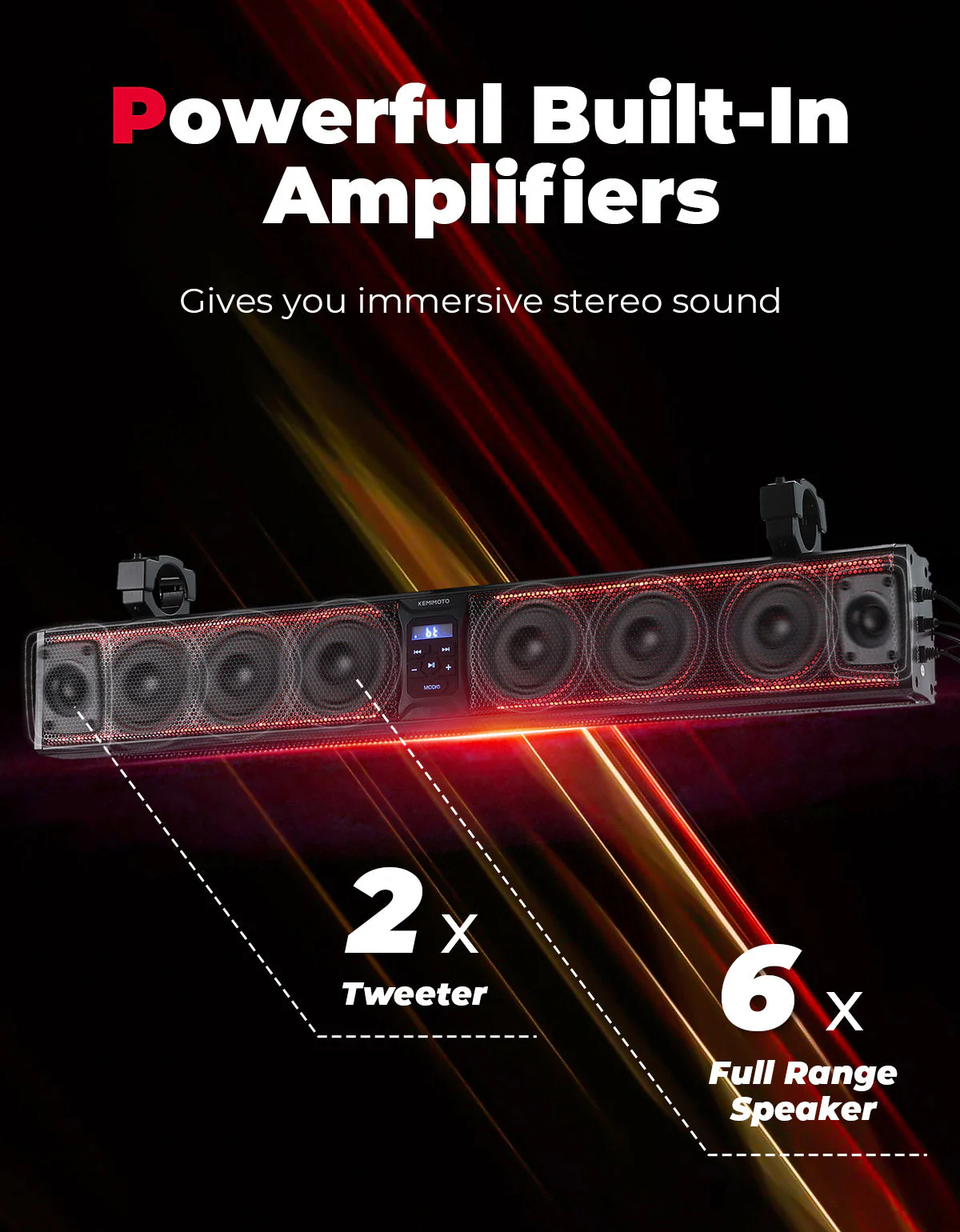 33 Inch 8-Speaker RGB Bluetooth Sound Bar for Boats - Image 3