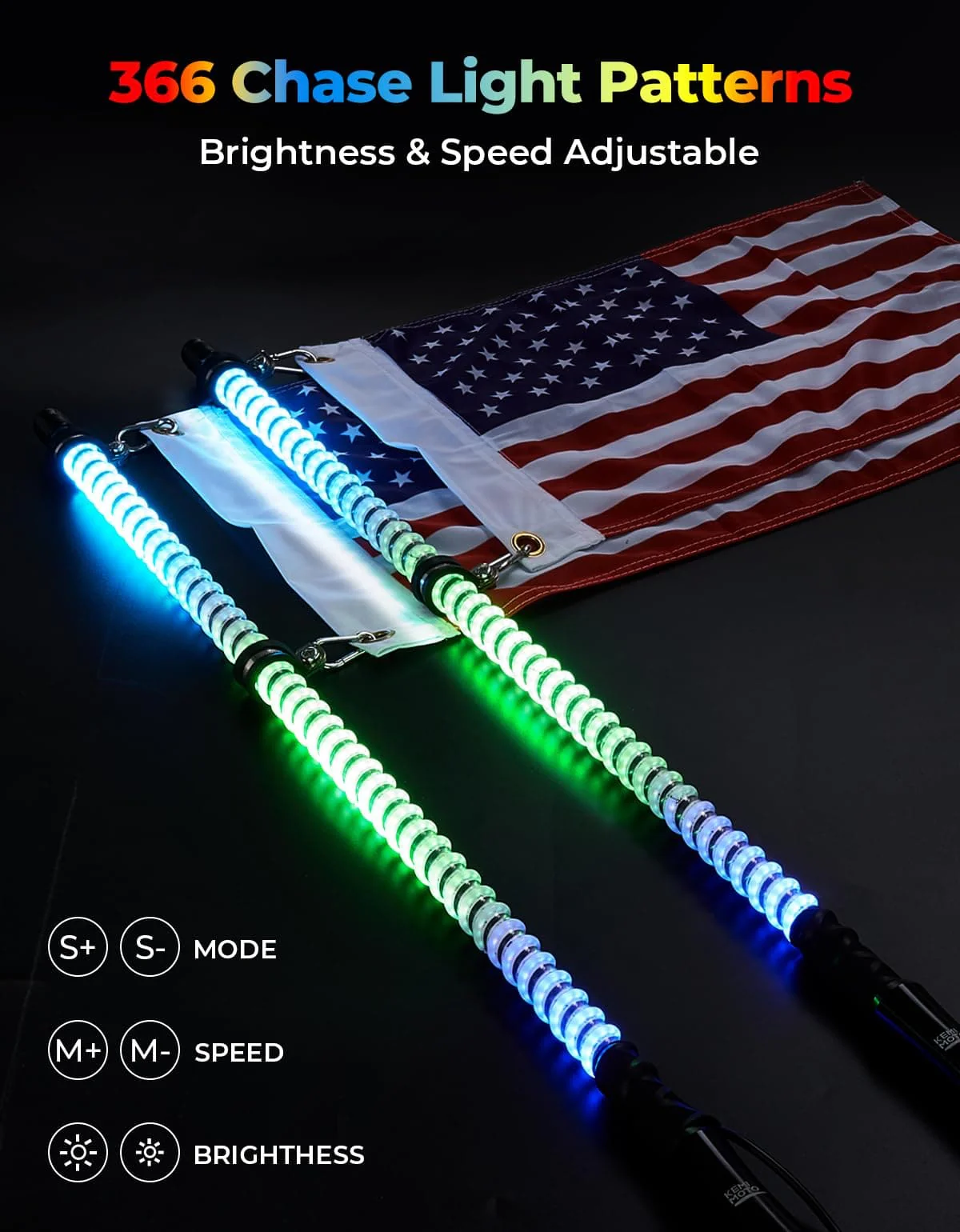 2PCS 3FT COB Whip Lights w/ App & Remote Control for UTV ATV Boats - Image 5