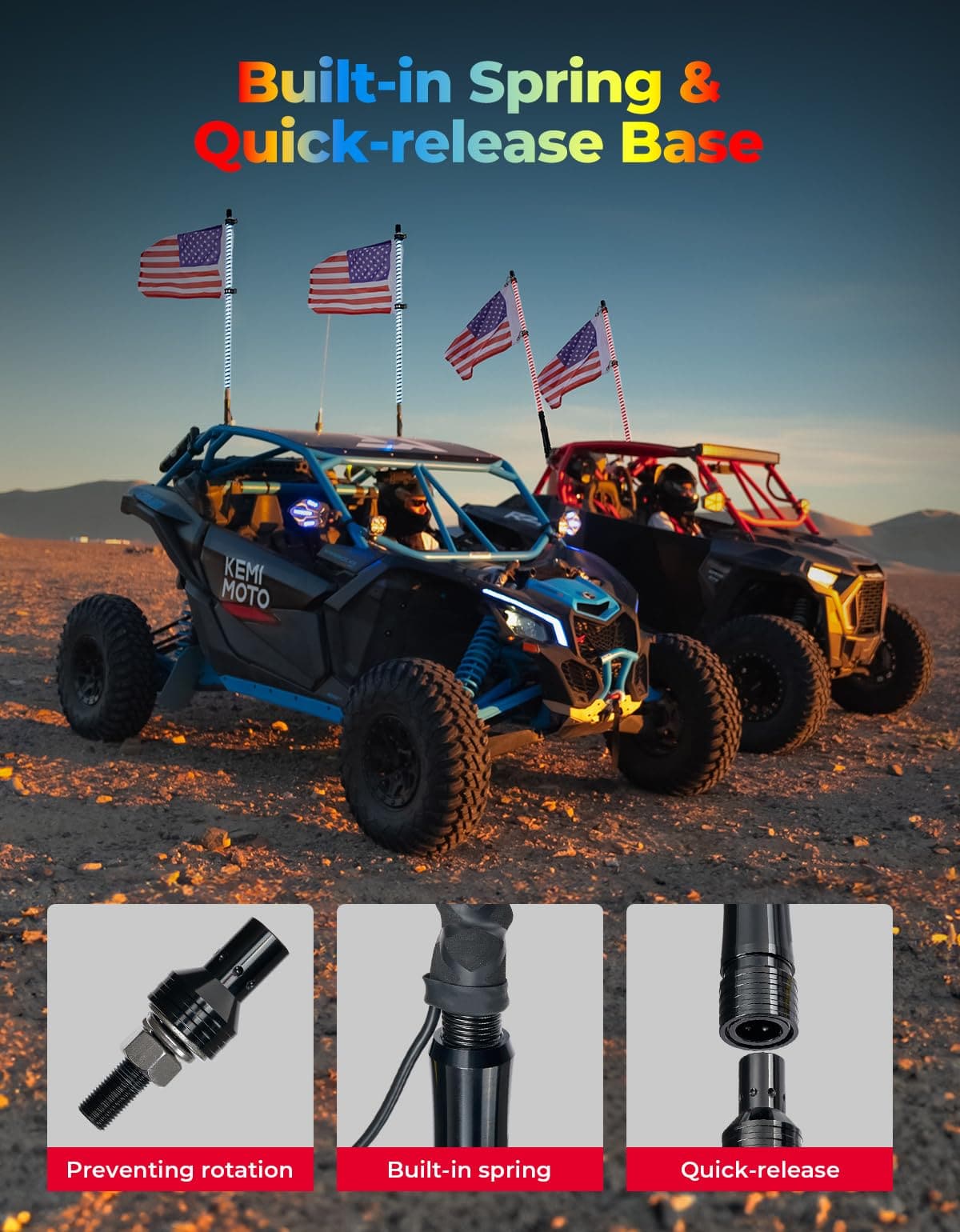 2PCS 3FT COB Whip Lights w/ App & Remote Control for UTV ATV Boats - Image 7