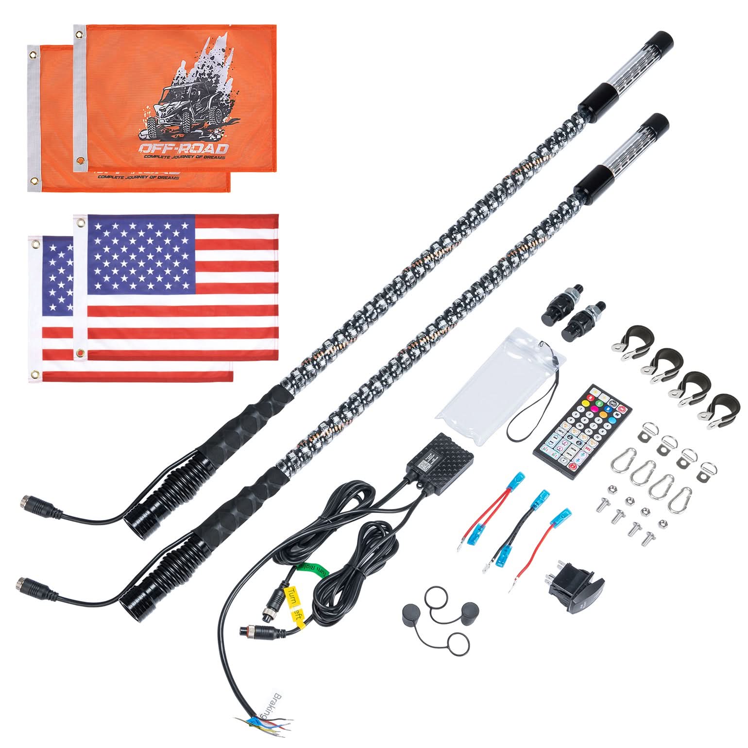 3FT LED Whip Lights 2PCS with Strobe & SOS Modes, Bluetooth App Control for Polaris RZR & Can-Am X3 - Image 2