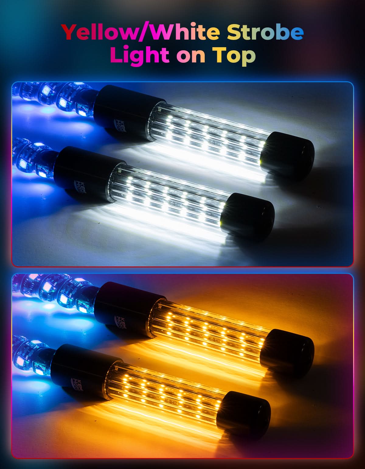 3FT LED Whip Lights 2PCS with Strobe & SOS Modes, Bluetooth App Control for Polaris RZR & Can-Am X3 - Image 3