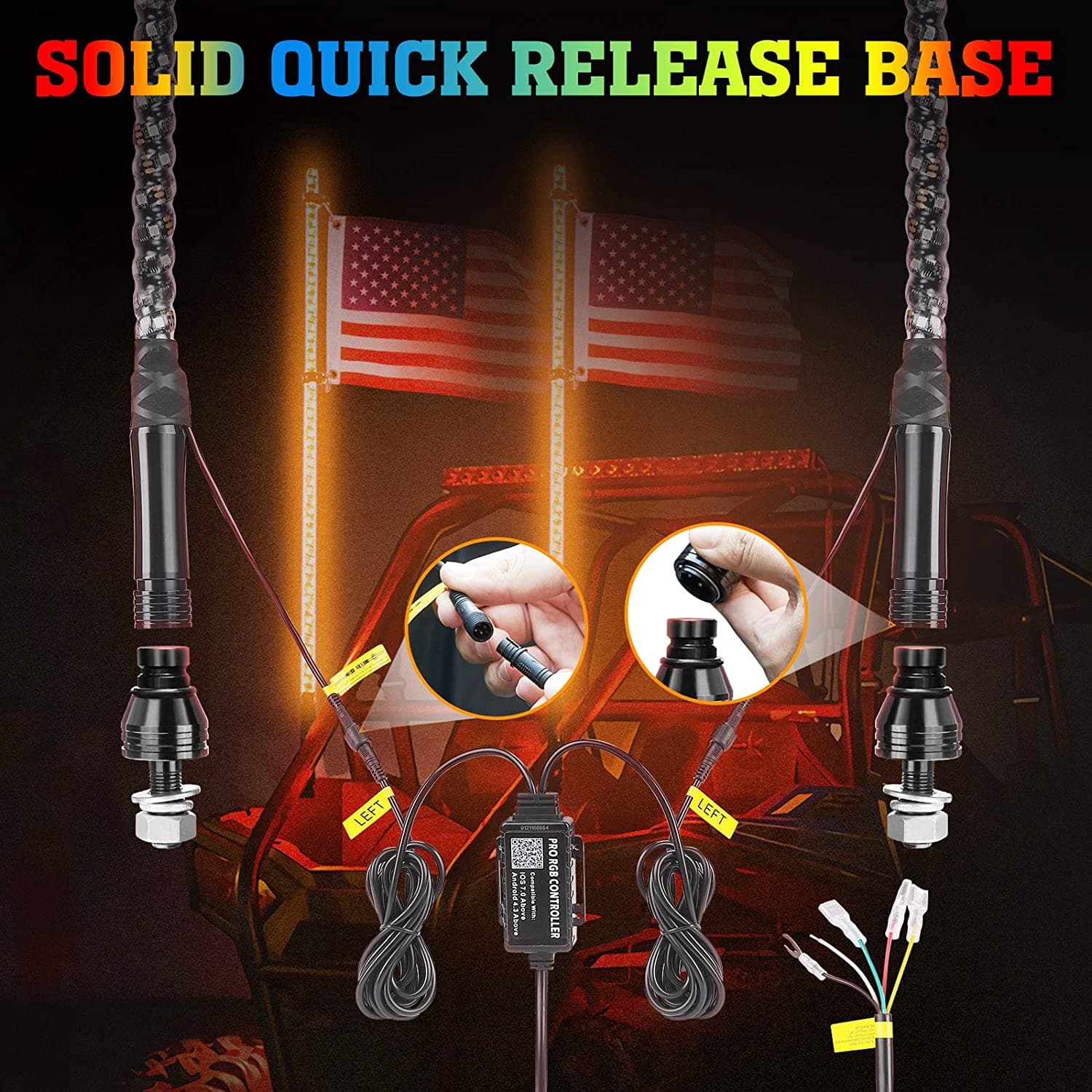 4-8 Pods RGB Rock Light Kit & Spiral Whip Lights for UTV ATV Jeep - Image 12