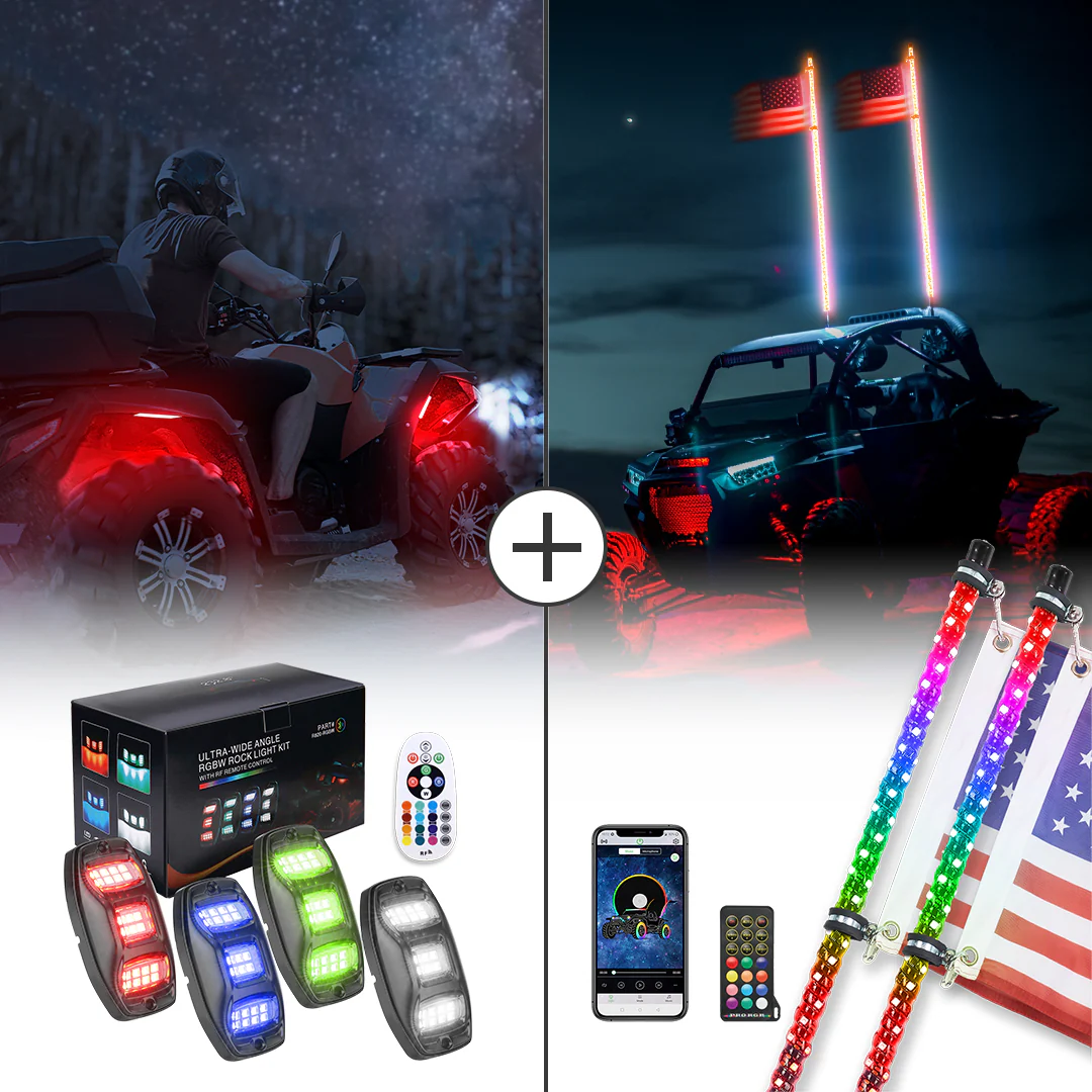4-8 Pods RGB Rock Light Kit & Spiral Whip Lights for UTV ATV Jeep - Image 13