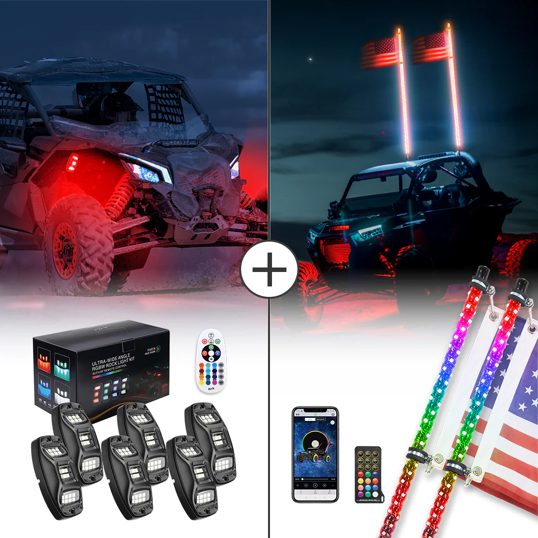 4-8 Pods RGB Rock Light Kit & Spiral Whip Lights for UTV ATV Jeep - Image 14