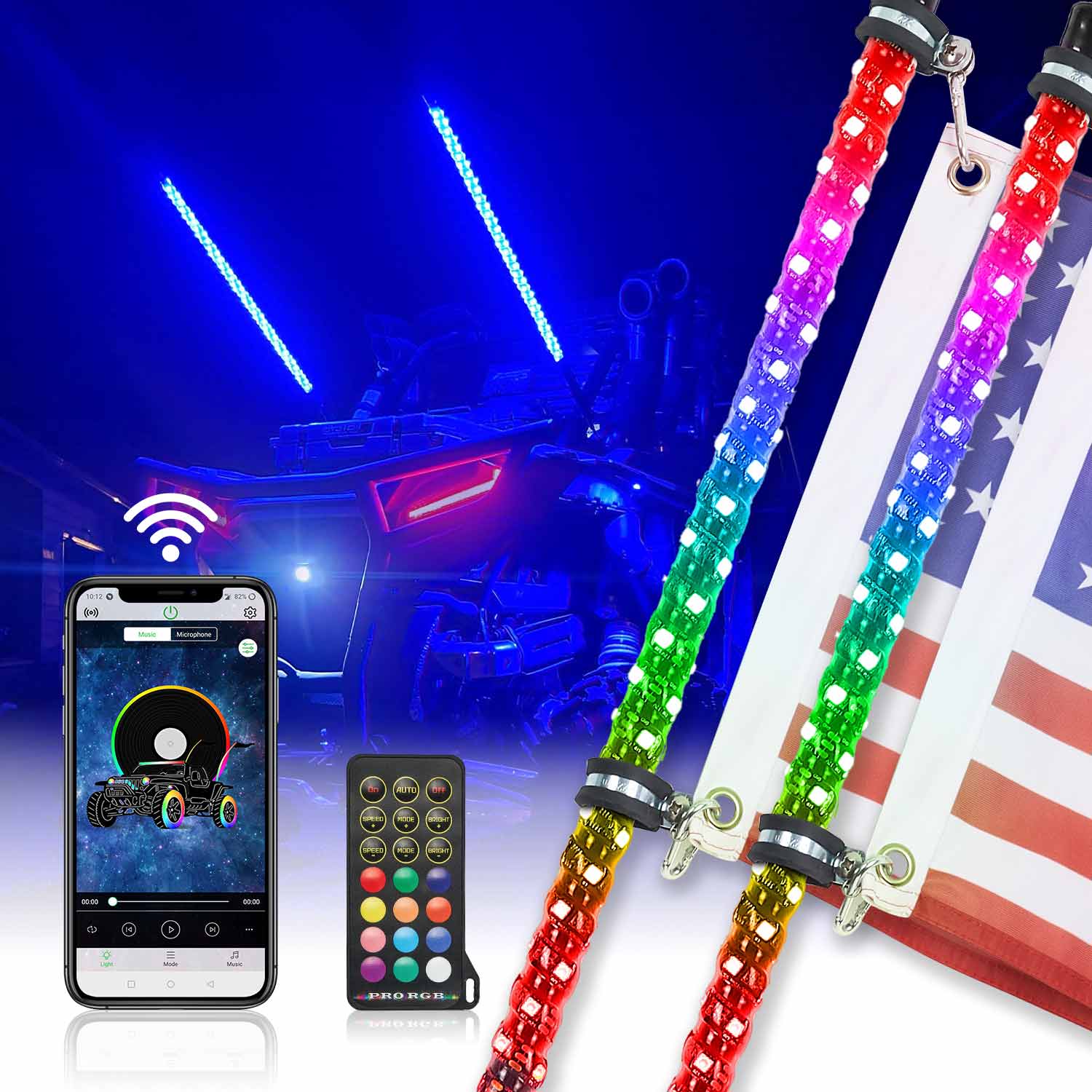 4-8 Pods RGB Rock Light Kit & Spiral Whip Lights for UTV ATV Jeep - Image 2