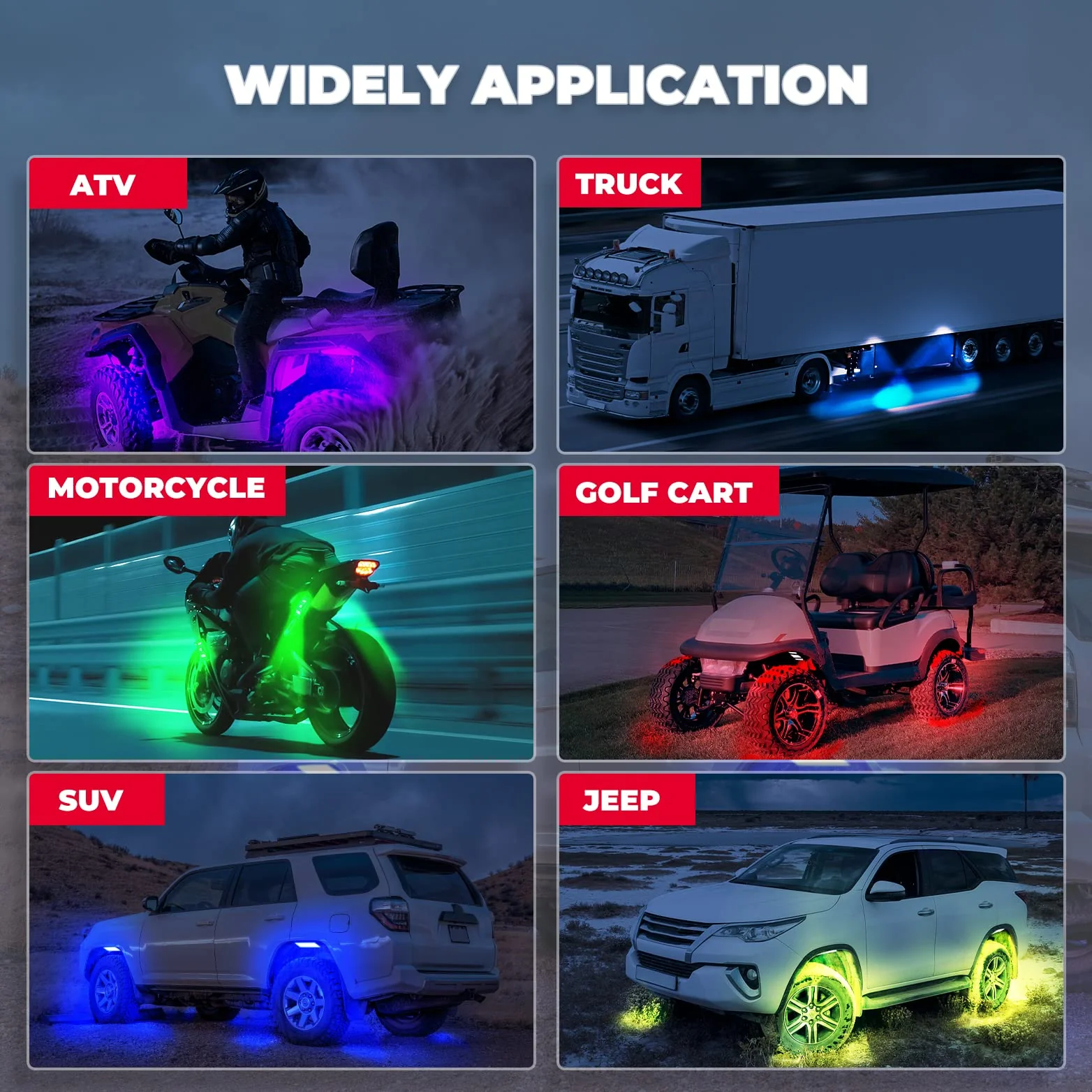 4-8 Pods RGB Rock Light Kit & Spiral Whip Lights for UTV ATV Jeep - Image 7